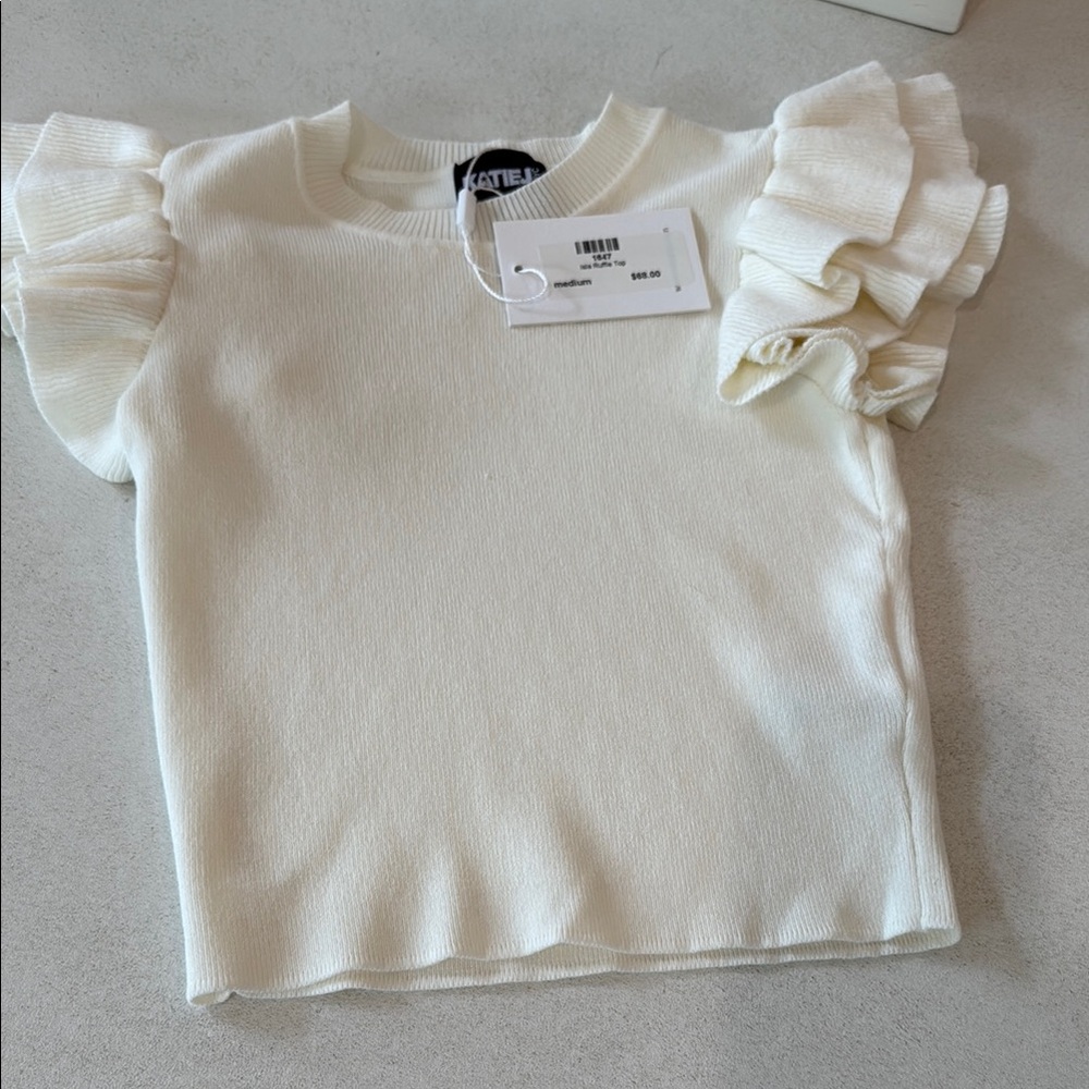 Kids Cream Ruffle Sleeve Top KatieJ NYC